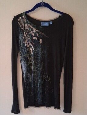 Simply Vera Vera Wang Black Long-Sleeve Embellished Top - Size Small